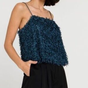 Anthropologie Blue Fringe Spaghetti-Strap Camisole NWT